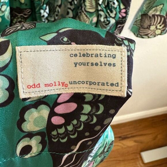 Odd Molly Robe Size 2/M Emerald Green Floral Print Wrap Kimono Boho Romantic - Picture 5 of 9